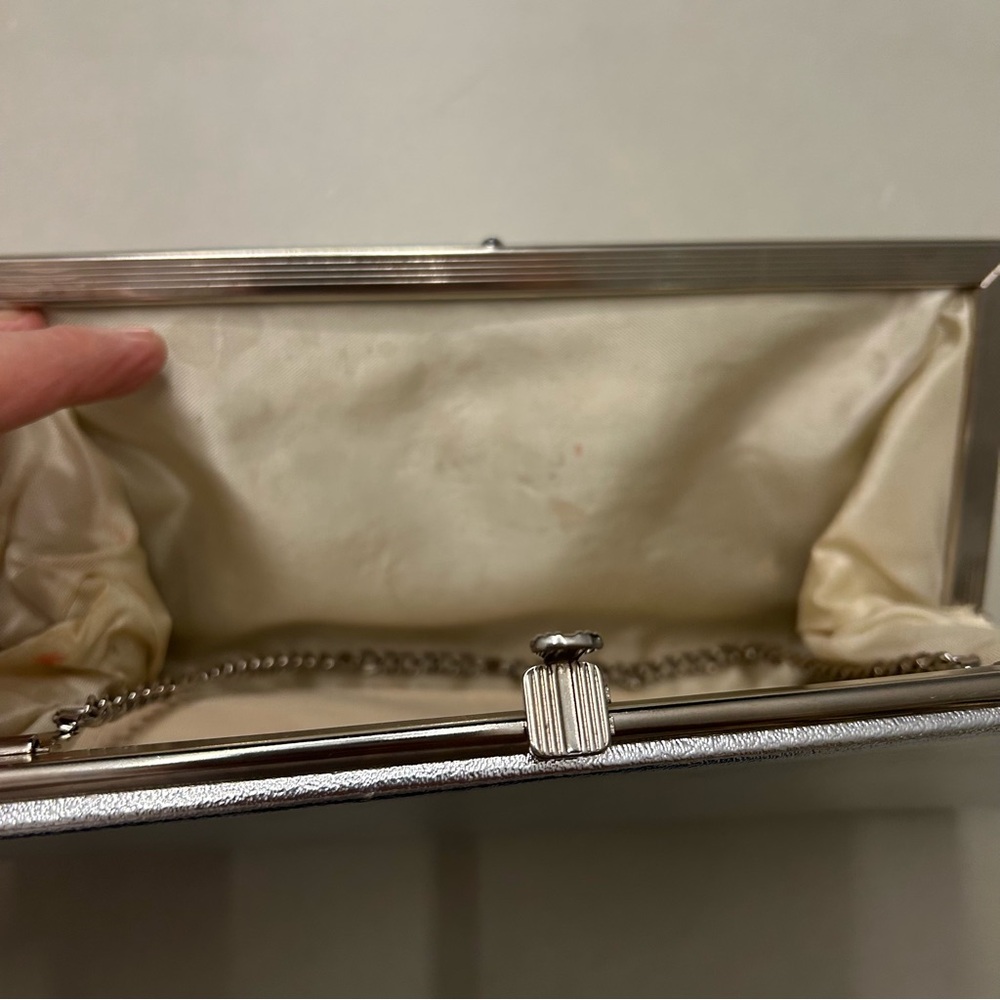 Silver Lame Clutch Bag with Chain Strap - Picture 5 of 9